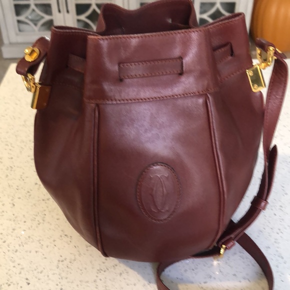 Vintage Cartier Leather draw string shoulder purse - Picture 4 of 16